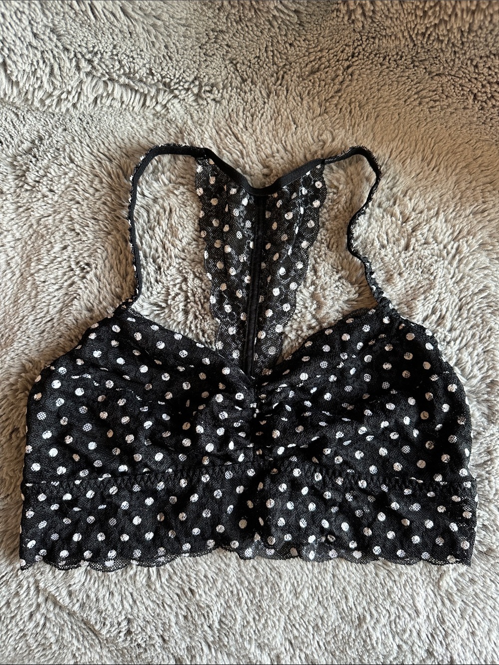 Victoria's Secret PINK Black Lace Bralette with White Polka Dots